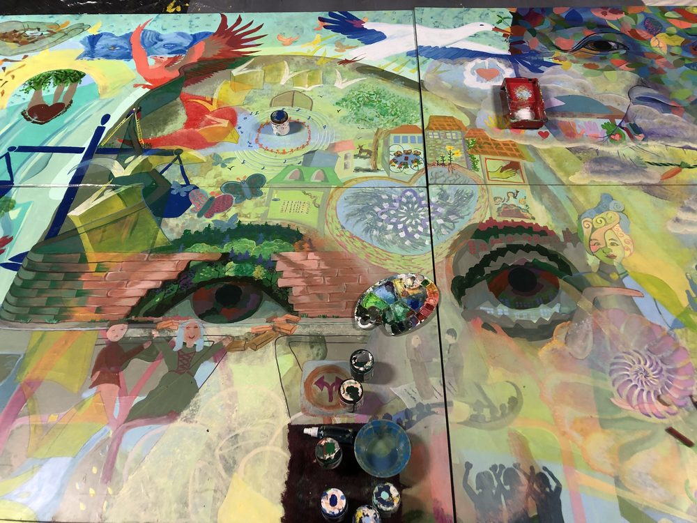 A detail of the finished mural