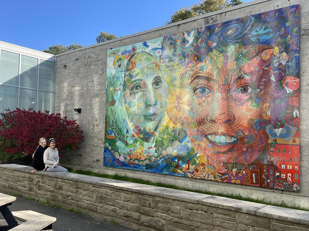 The mural installed on the university wall